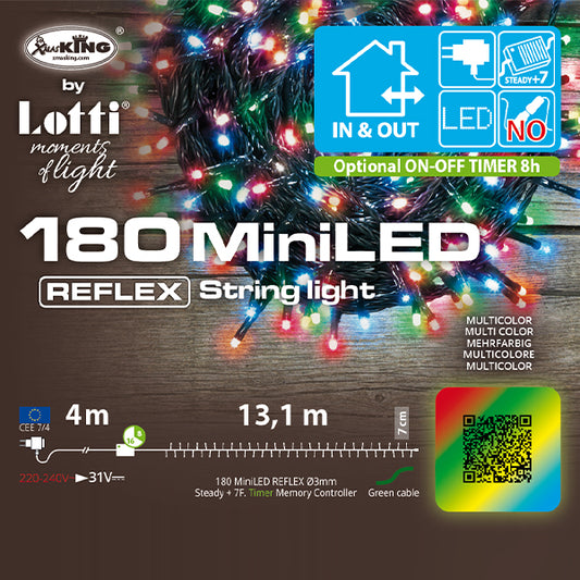 Catena Luminosa 180 LED Multicolore 17,1 mt- Memory controller 7 giochi di luce + luce fissa con timer 32460