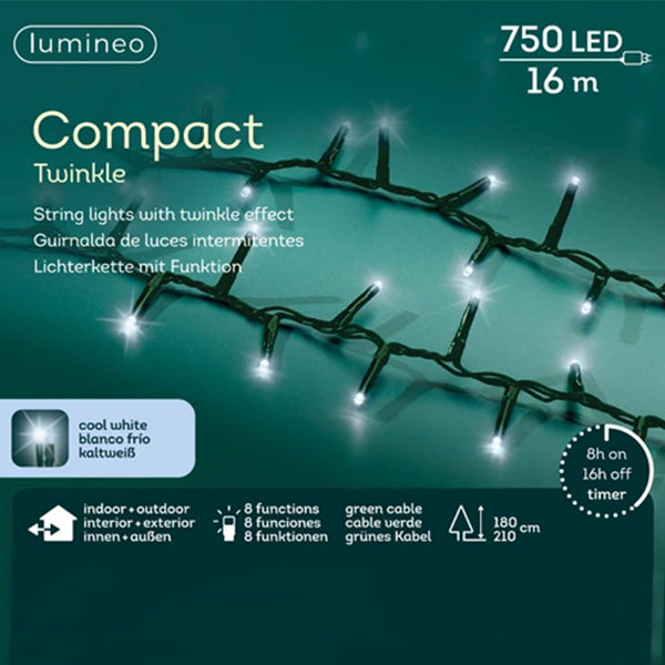 Catena Luminosa 750 LED Bianco Freddo 16 mt- 8 Giochi di Luce e Timer 495350