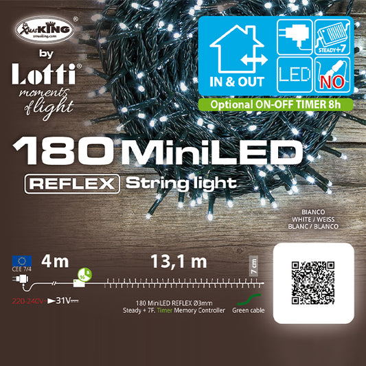 Catena Luminosa 180 LED Bianco Freddo 17,1 mt- Memory controller 7 giochi di luce + luce fissa con timer 32453