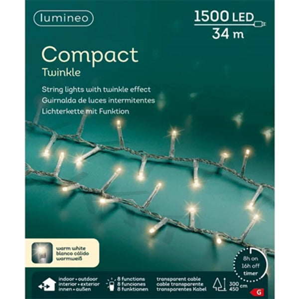 Luci di Natale 1500 LED Bianco Caldo Filo Bianco 34 mt- 495395
