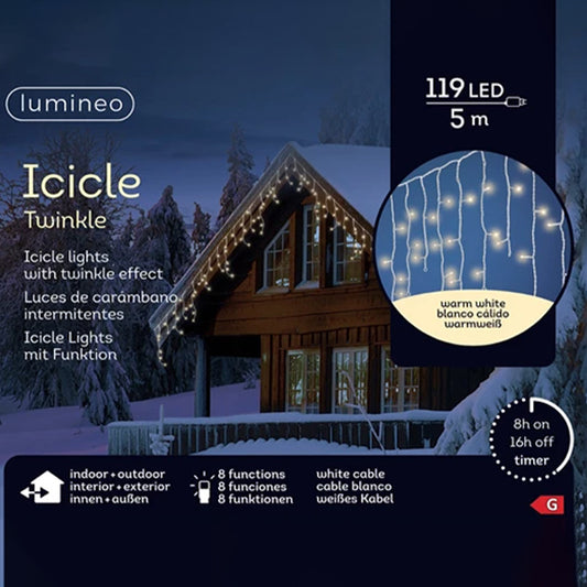 Tenda Luminosa 119 LED Bianco Caldo 5mt- 8 Funzioni per Esterni 494811