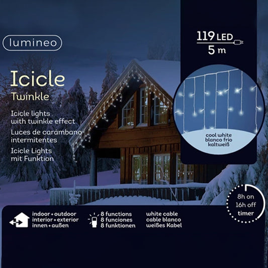 Tenda Luminosa 119 LED Bianco Freddo 5mt - 8 Funzioni Programmabili con Timer 494810