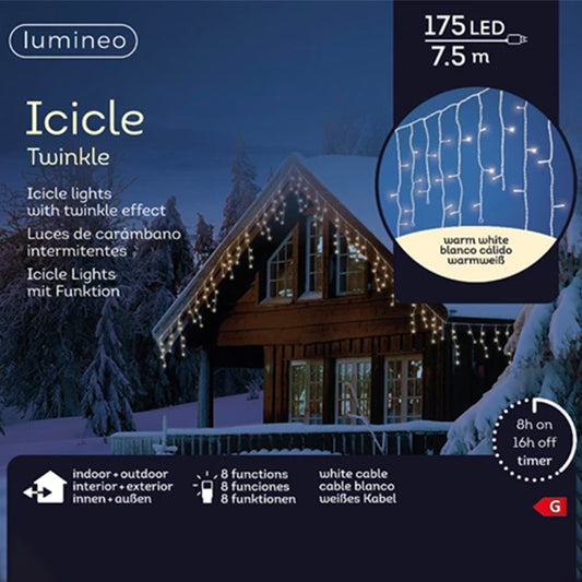 Tenda Luminosa 175 LED Bianco Caldo 7,5 mt-8 Funzioni Programmabili con Timer 494821