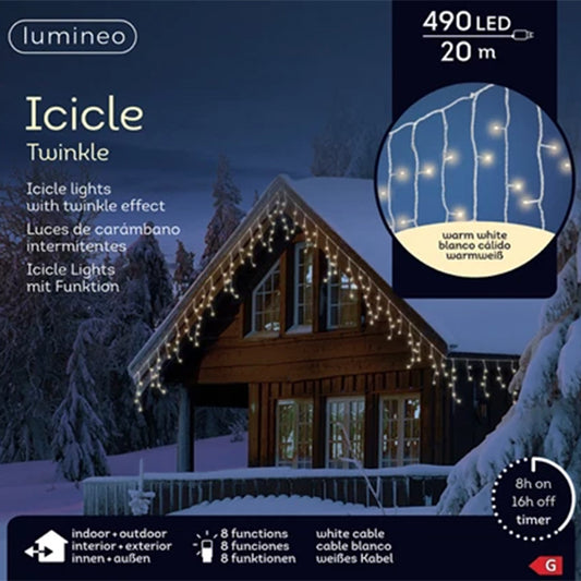 Tenda Luminosa 490 LED Bianco Caldo 20 mt-8 Giochi di Luce Programmabili e Timer 494809