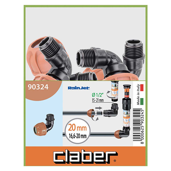 Gomito Ø 20 mm Filetto 1/2” M: Collegamento Professionale per Irrigatori- 90324