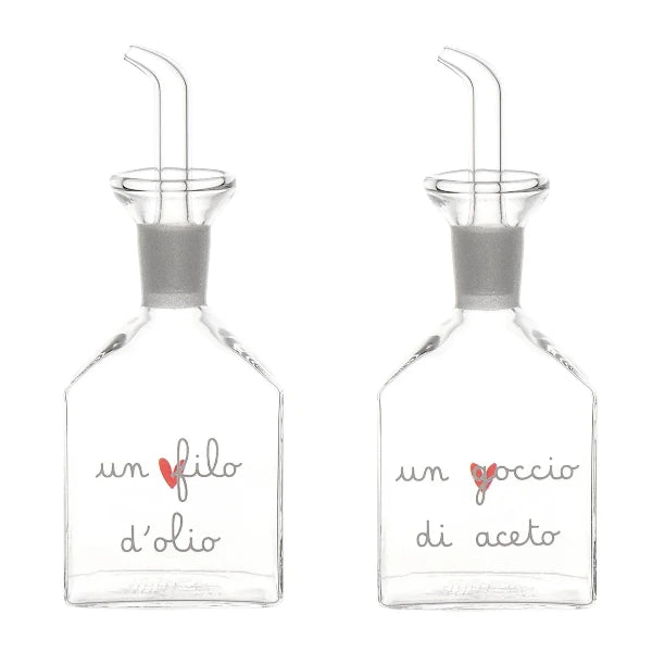 Set 2 Bottiglie - Scritta: Un filo d'olio - Un goccio di aceto