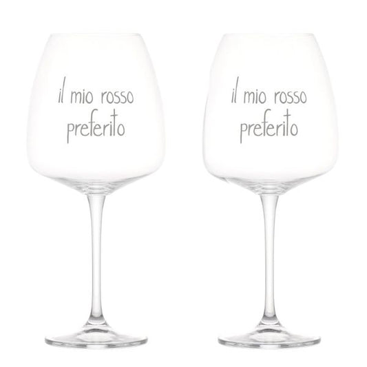 Set 2 calici - Scritta: Il mio rosso preferito 77cl