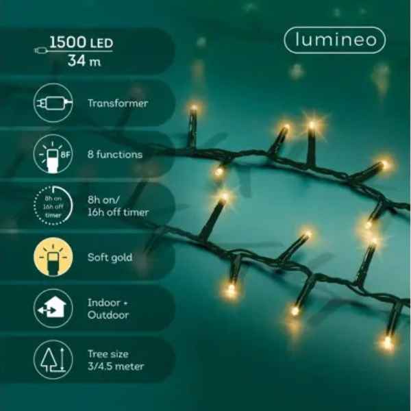 Luci di Natale 1500 LED Soft Gold compatto - 34 mt -495525