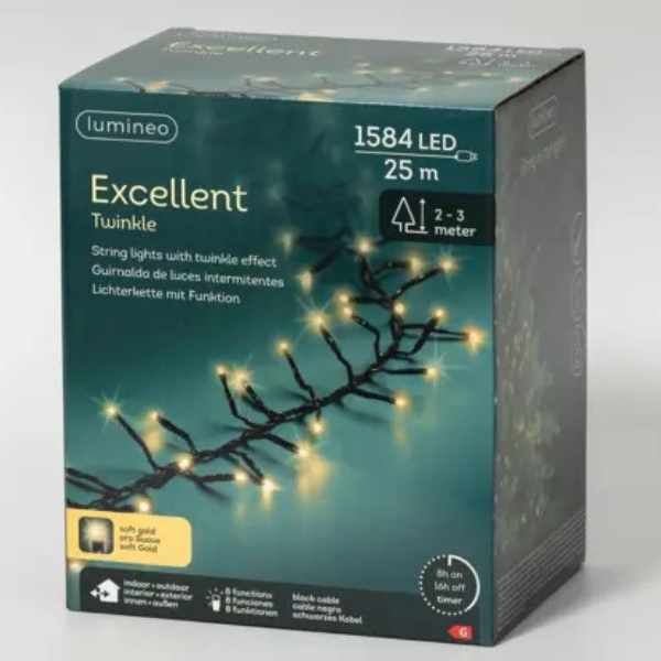 Luci di Natale 1584 LED Excellent Soft Gold - 25 mt - 496393