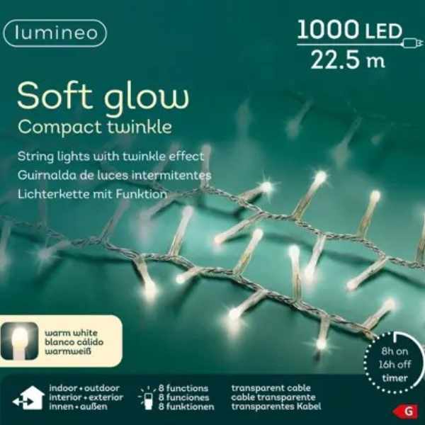 Luci di Natale 1000 LED Soft Glow Bianco Caldo - 22,5 mt - 495681