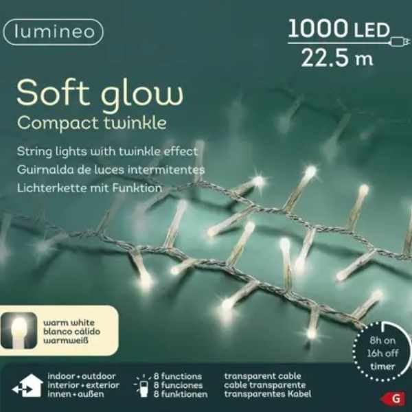 Luci di Natale 1000 LED Soft Glow Bianco Caldo - 22,5 mt - 495681