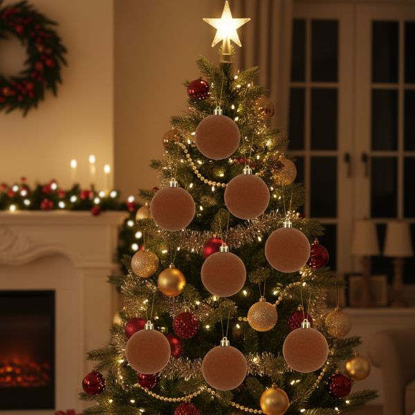 Palline di Natale Marrone Chiaro Velluto 10 cm - 4 pz