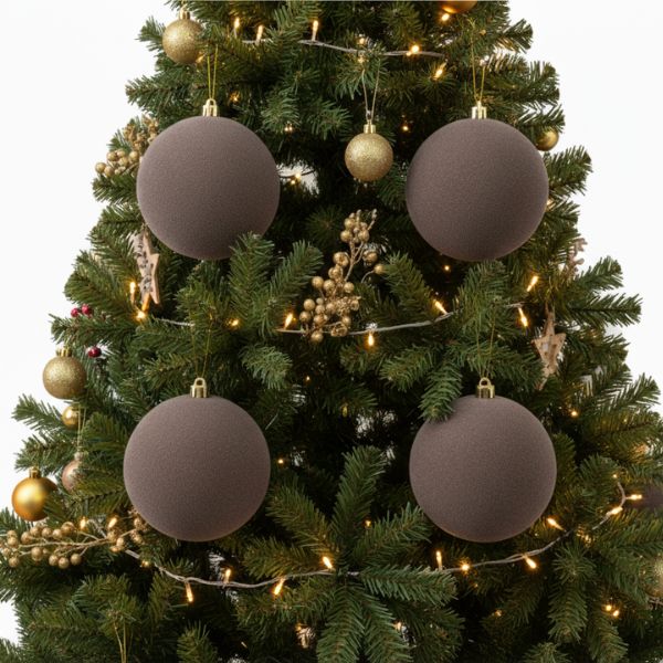 Palline di Natale Marrone Velluto 10 cm - 4 pz