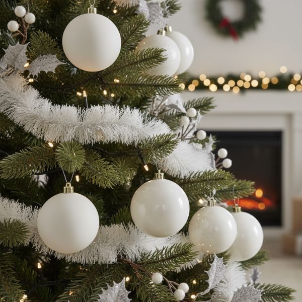 Palline di Natale Bianco Lana - 8 cm - 6 pz - Lucide & Opache