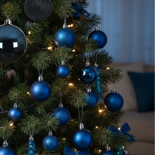 Palline di Natale Blu- 6 cm - 10 pz - Glitter, Lucide & Opache