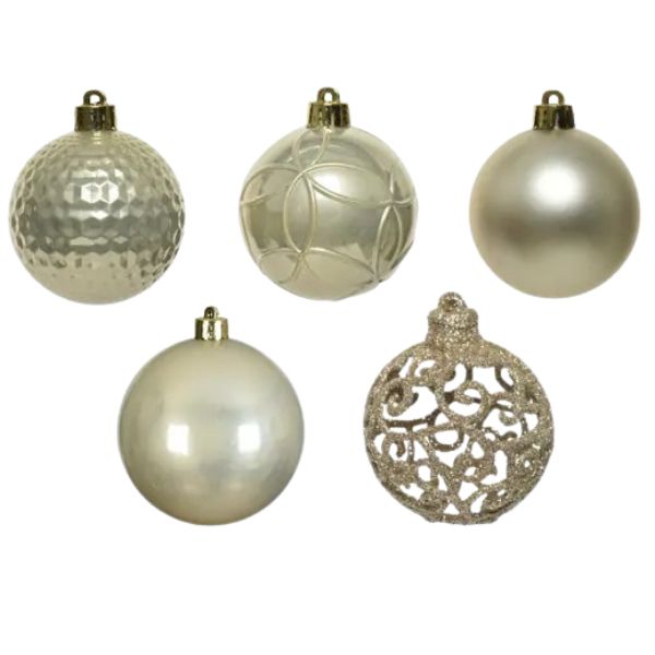 Palline di Natale Colore Perla - Set 37 pezzi - 6 cm - Glitter, Lucide & Opache