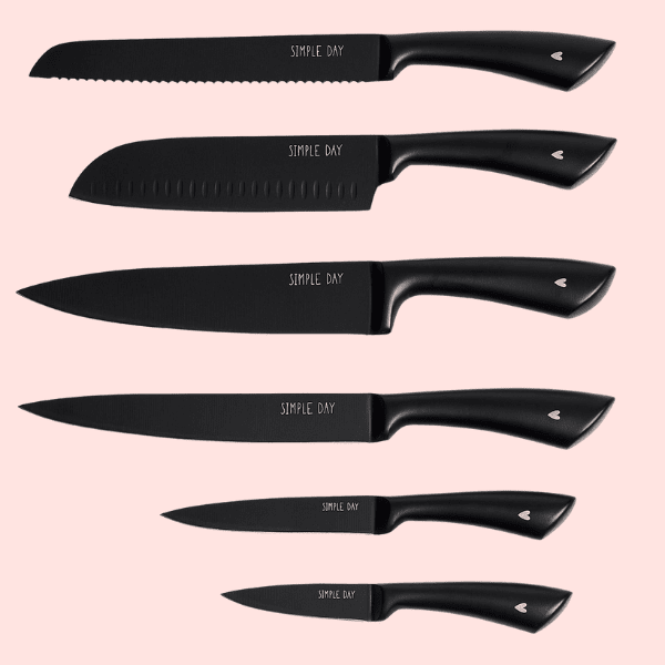 Set 6 coltelli cucina cuori nero