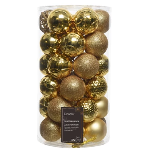 Palline di Natale Colore Oro- Set 37 pezzi- 6 cm- Glitter- Lucide- Opache- 020800