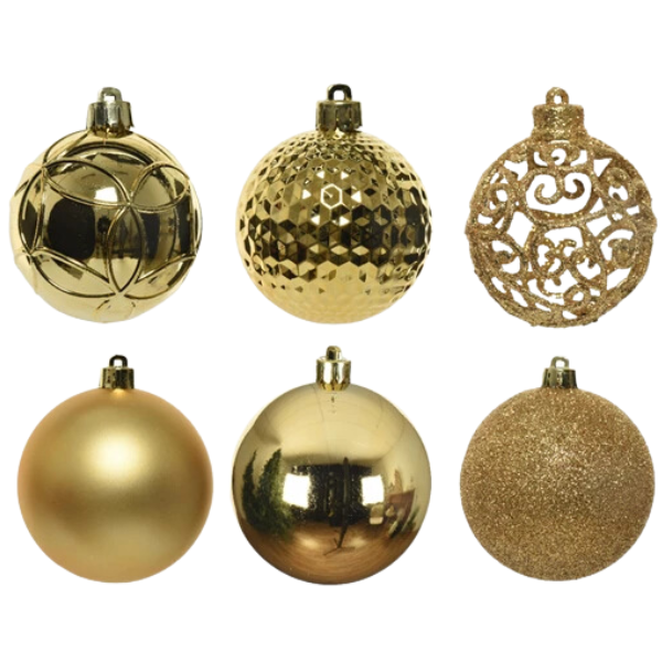Palline di Natale Colore Oro- Set 37 pezzi- 6 cm- Glitter- Lucide- Opache- 020800