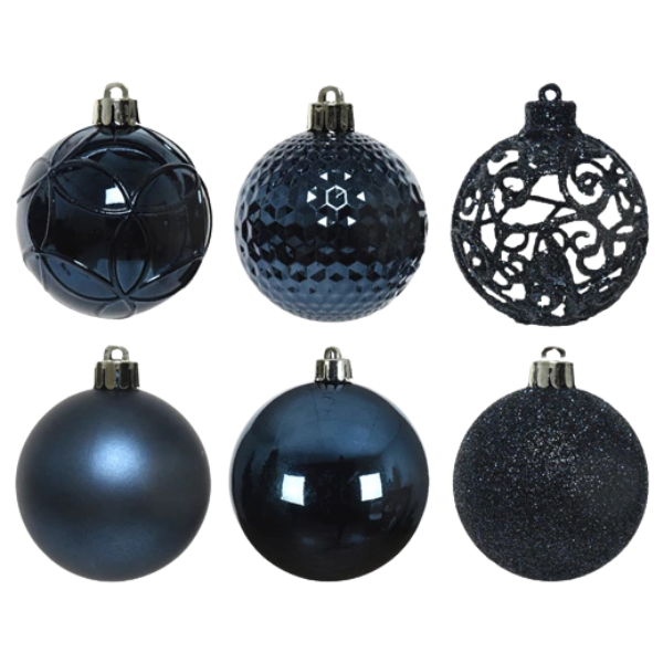 Palline di Natale Colore Blu- Set 37 pezzi- 6 cm- Glitter- Lucide- Opache- 020810