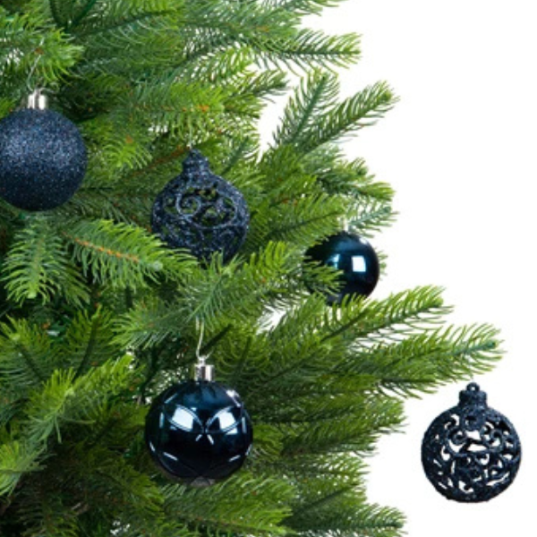 Palline di Natale Colore Blu- Set 37 pezzi- 6 cm- Glitter- Lucide- Opache- 020810