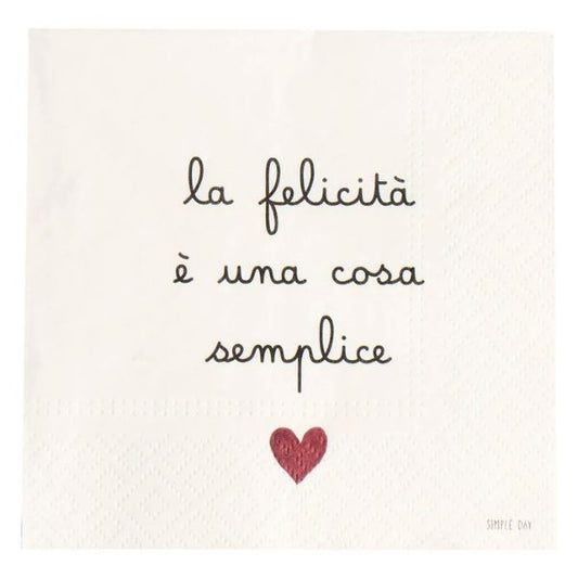 Set 20 tovaglioli in carta - Scritta: La felicità è una cosa semplice