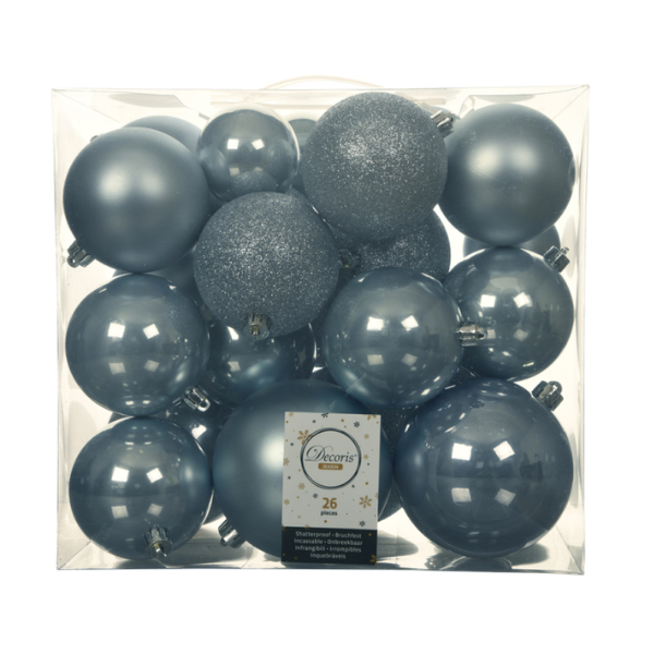 Palline di Natale Colore Azzurro- Set 26 Pezzi- Glitter- Lucide- Opache- 02.0622