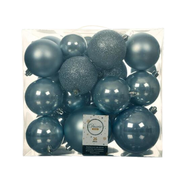 Palline di Natale Colore Azzurro- Set 26 Pezzi- Glitter- Lucide- Opache- 02.0622