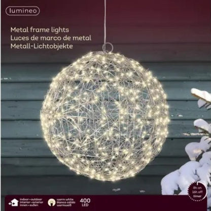 Sfera luminosa argento 28 cm 400 MicroLED  Bianco Caldo  - 491587