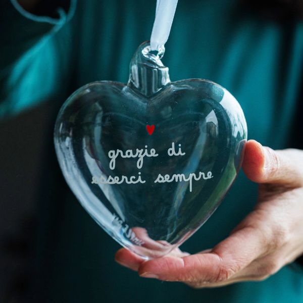 Pallina di Natale forma cuore - Grazie di esserci sempre 11 cm