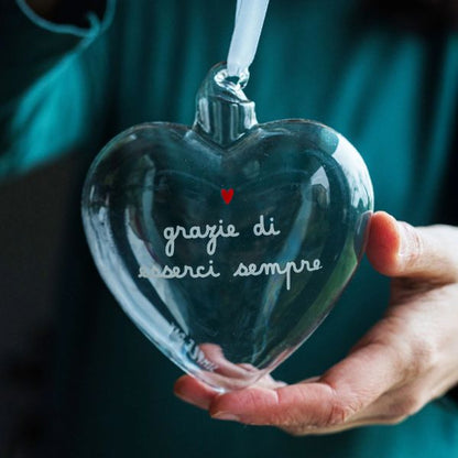 Pallina di Natale forma cuore - Grazie di esserci sempre 11 cm