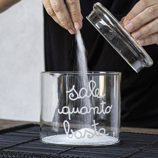 Barattolo in vetro -  Scritta: Sale quanto basta (scritta bianco)