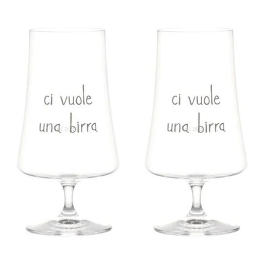 Set 2 bicchieri birra - Scritta: Ci vuole una birra 55 cl