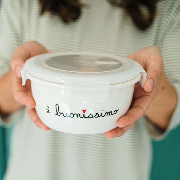 Contenitore rotondo Scritta: è buonissimo  L -  d14,8x6,6 cm