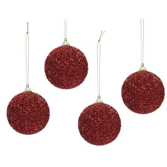 Set 4 Palline Rosse Glitter 8 cm