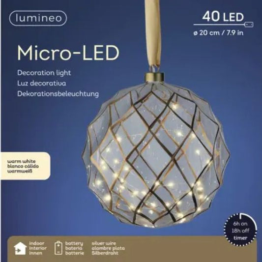 Sfera in vetro luminosa 20cm 40 LED  Bianco Caldo  - 487582