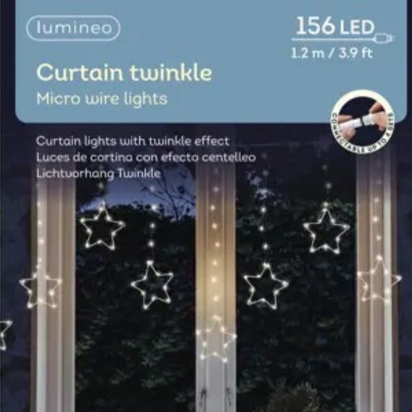 Tenda Luci di Natale con Stelle 156 MicroLED Bianco Caldo / argento 1,2mt - 493312