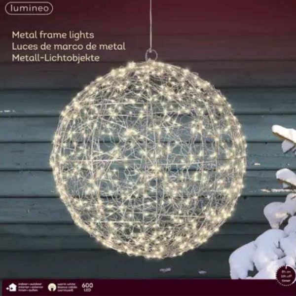 Sfera luminosa argento 38 cm 600 MicroLED  Bianco Caldo  - 491588
