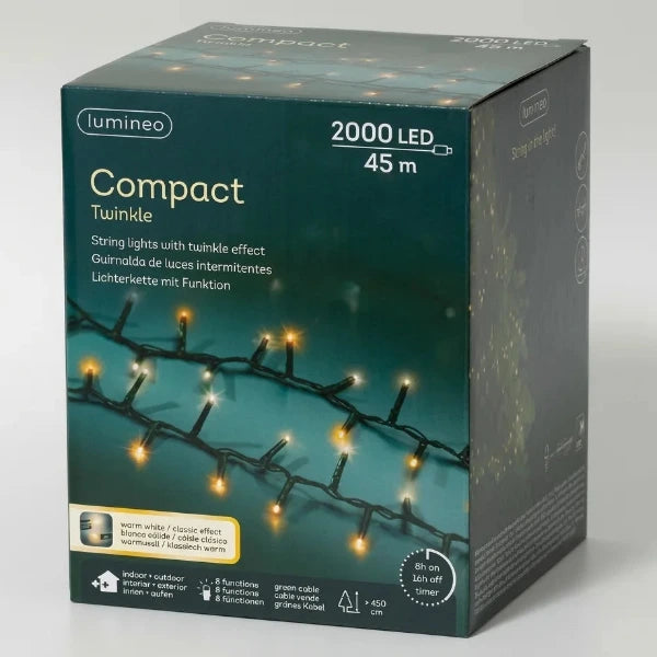 Luci di Natale 2000 LED Soft Gold e Bianco caldo compatto 45 mt