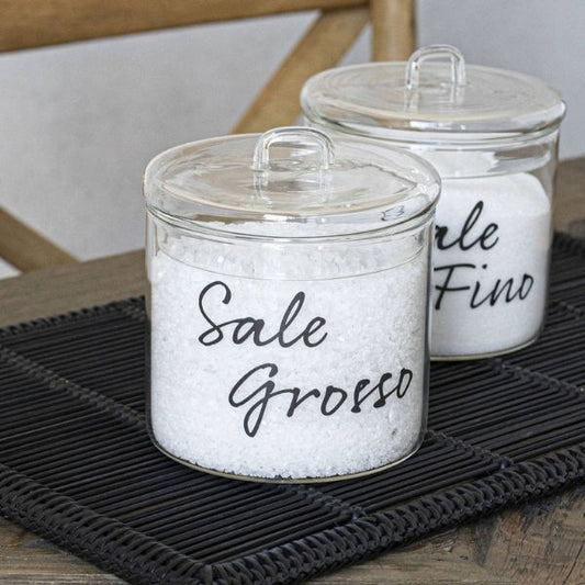 Barattolo in vetro - Scritta: Sale grosso Ø15cm Scritta nera