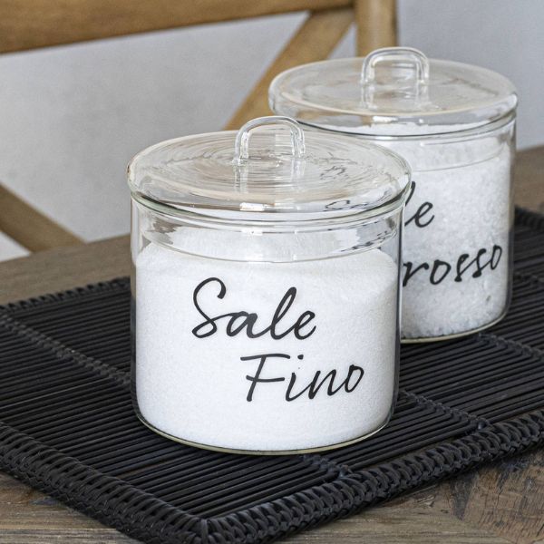 Barattolo in vetro - Scritta: Sale fino Ø15cm Scritta nera