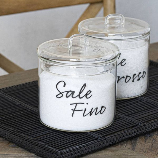Barattolo in vetro - Scritta: Sale fino Ø15cm Scritta nera