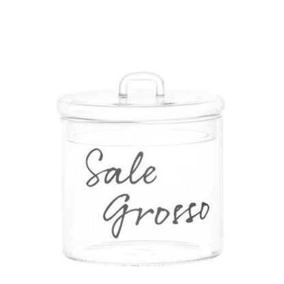 Barattolo in vetro - Scritta: Sale grosso Ø15cm Scritta nera
