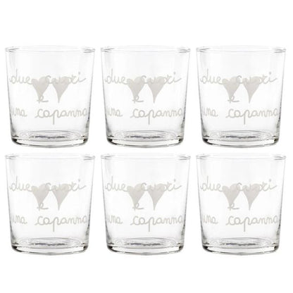 Bicchiere acqua 35 cl - Scritta: Due cuori e una capanna