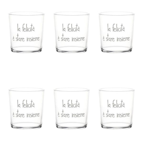 Bicchiere acqua 35 cl - Scritta: La felicità è stare insieme