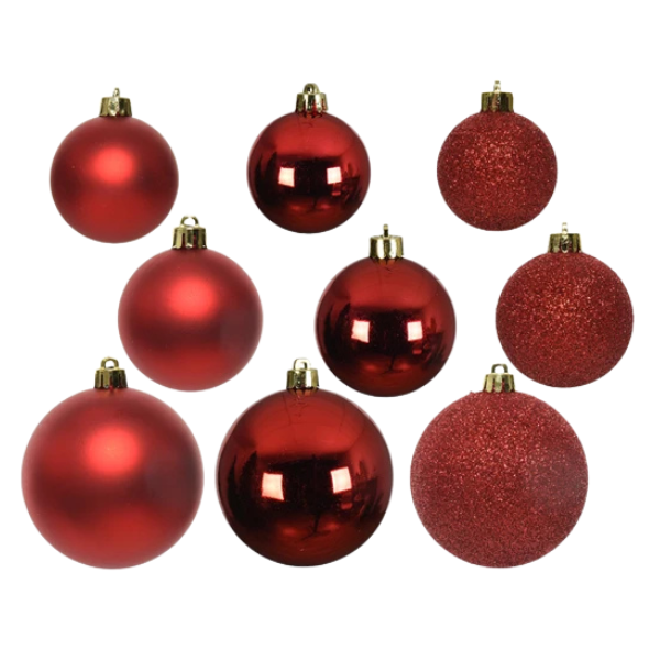 Palline di Natale Colore- Rosso- Set 26 Palline Glitter-Lucide-Opache- 020741