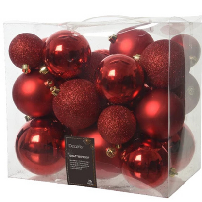 Palline di Natale Colore- Rosso- Set 26 Palline Glitter-Lucide-Opache- 020741