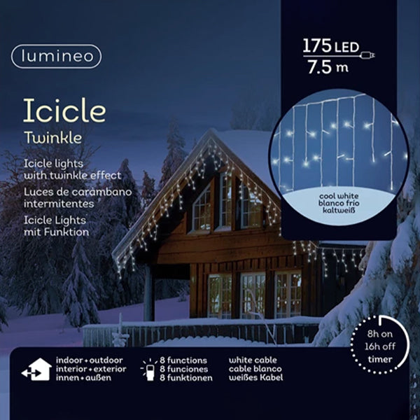 Tenda Luminosa 175 LED Bianco Freddo 7,5 mt- 8 Funzioni Programmabili con Effetto Nevicate 494820