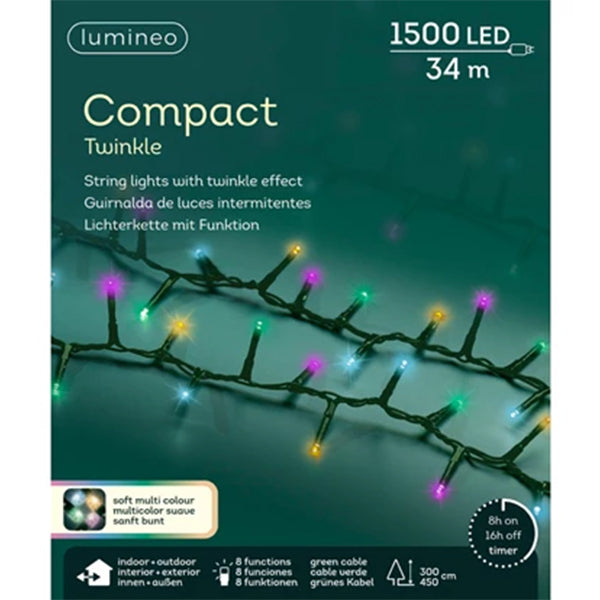 Catena Luminosa 1500 LED Multicolor - 34 mt- 8 Giochi di Luce e Timer 495473