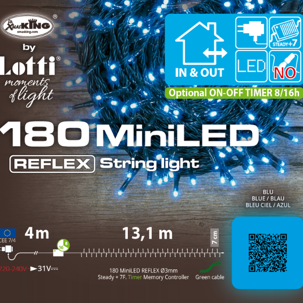 Catena Luminosa 180 LED Blu 17,1 mt- Memory controller 7 giochi di luce + luce fissa con timer 32477